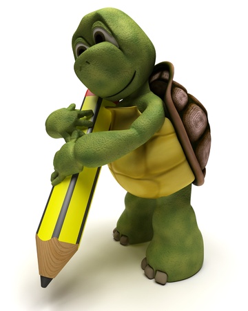 3D render of a Tortoise holding a pencilの写真素材