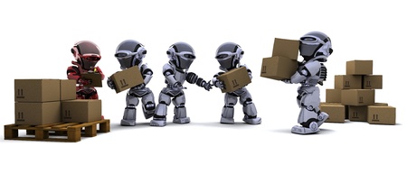 3D render of Robot with Shipping Boxesの写真素材