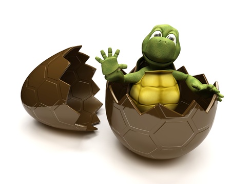 3D Render of a Tortoise with an ester eggの写真素材