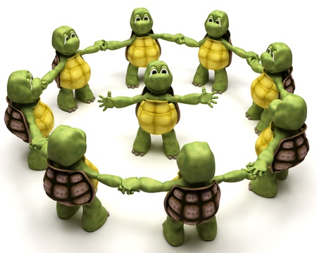 3D Render of a Tortoise leading a team の写真素材