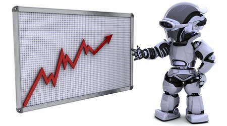 3D render of a robot with a graph chart 3D render of a robot with a graph chart