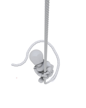 3D render of a man climbing a ropeの写真素材
