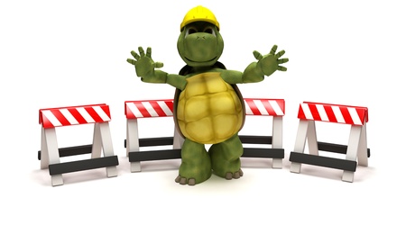 3D render of a tortoise with hazard barriersの写真素材