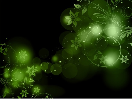 Decorative floral design on a green abstract backgroundのイラスト素材