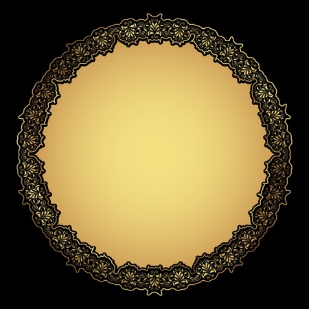 Decorative frame in metallic gold on a black backgroundのイラスト素材