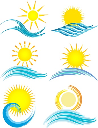 Collection of six different summer themed iconsのイラスト素材