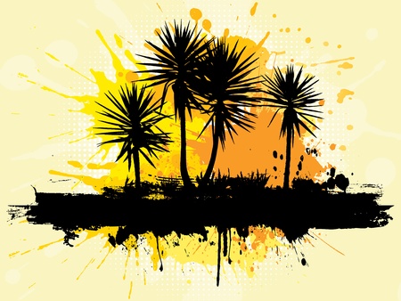 Silhouette of palm trees on a grunge backgroundのイラスト素材