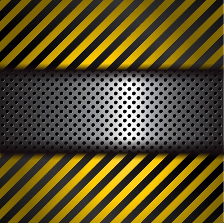 Perforated metal background with yellow and black warning stripesのイラスト素材