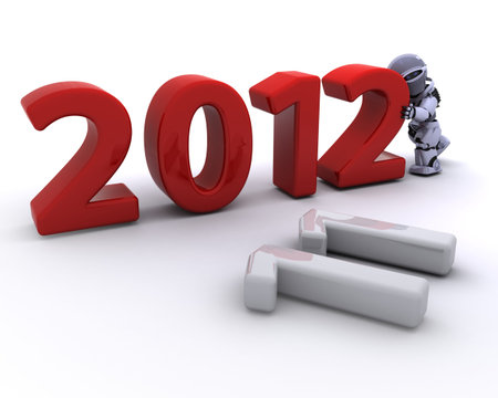 3D render of a Robot Bringing the new year in