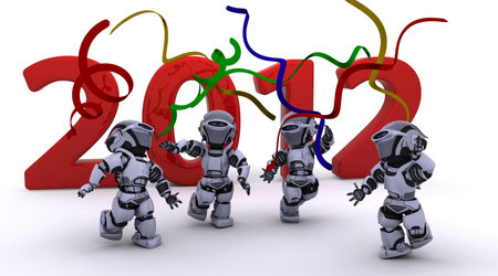 3D render of a Robot Bringing the new year in