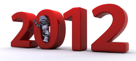 3D render of a Robot Bringing the new year in