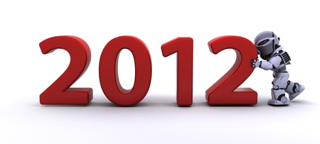 3D render of a Robot Bringing the new year inの写真素材