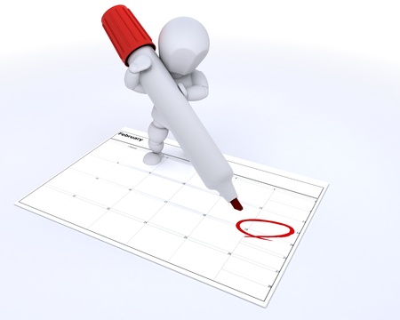 3D render of a white character with a calenderの写真素材