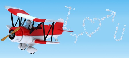 3D render of aMan sky writing in a biplaneの写真素材