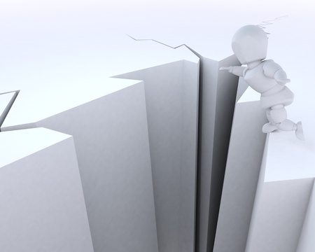 3D render of a man on a cliff edgeの写真素材