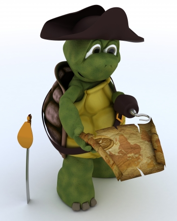 3D render of a Tortoise dressed as a pirateの写真素材