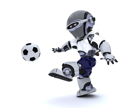 3D render of a Robot playing soccerの写真素材