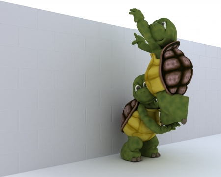 3D render of a tortoise with jigsaw puzzleの写真素材