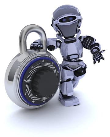 3D render of a Robot with combination padlockの写真素材