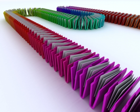 3D Render of a line of colourful foldersの写真素材