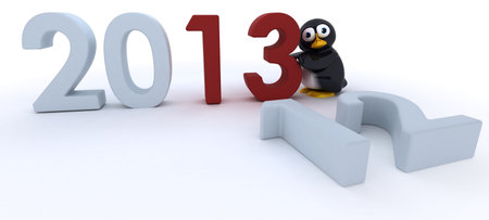 3D Render of a Glossy Penguin Character bringing in the new year