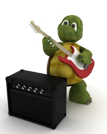 3D render of a tortoise playing the guitarの写真素材