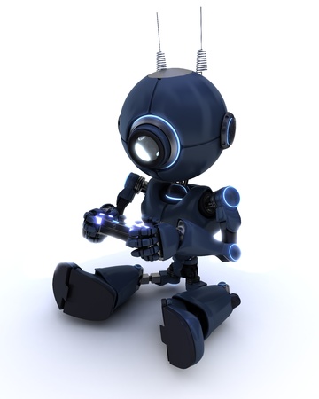 3D Render of a robot playing computer gamesの写真素材