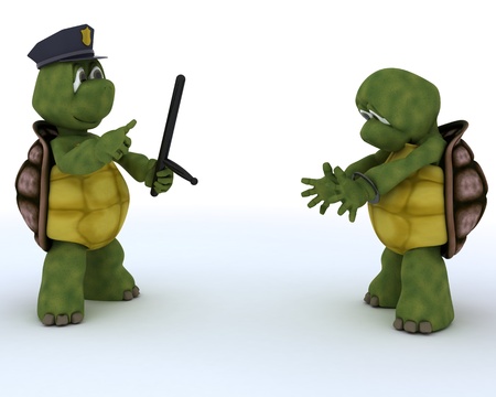 3D render of tortoises as cops and robbersの写真素材