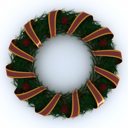 3D render of a Christmas Garland wrapped in ribbonの写真素材