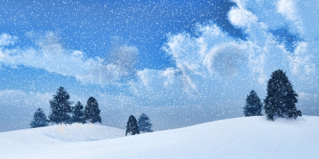 3D render of a landscape of winter trees in a snowstormの写真素材