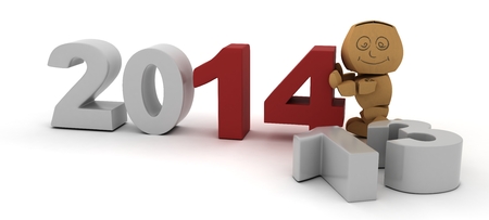 3D Render of a cardboard character bringing in the new yearの写真素材