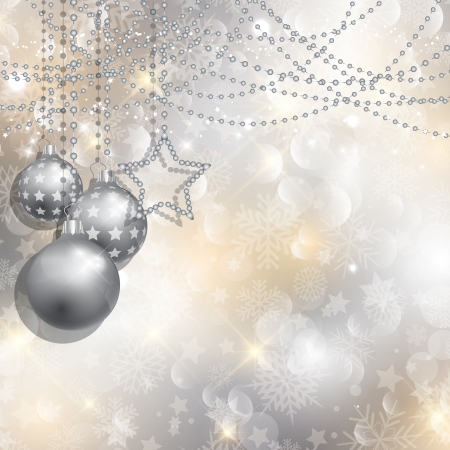 Silver Christmas background with hanging baublesのイラスト素材