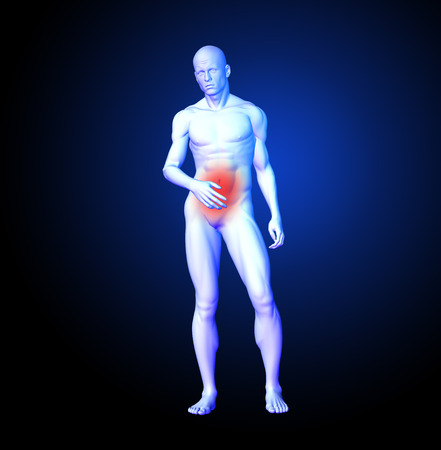 3D render of a medical man with a stomach painの写真素材