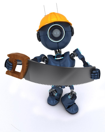 3D Render of an android Builder with a sawの写真素材
