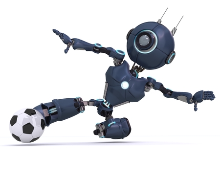 3D Render of an Android playing footballの写真素材