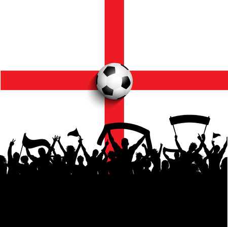 Silhouette of football / soccer supporters on England flagのイラスト素材