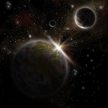 3D space background with fictional planets
