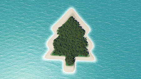 3D render of a tropical island shaped like a Christmas treeの写真素材