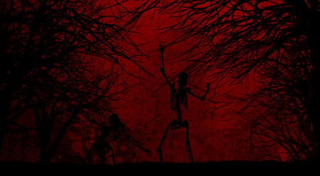 Grunge style Halloween background with spooky skeletonsの写真素材