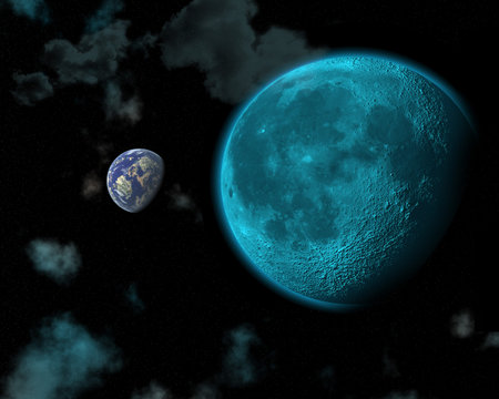3D space scene with fictional planets