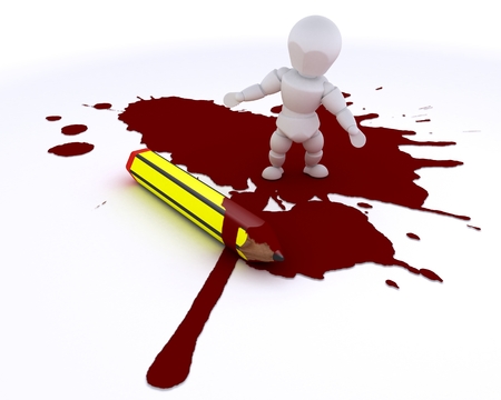 3D render of a cartoonist man with pencil and bloodの写真素材
