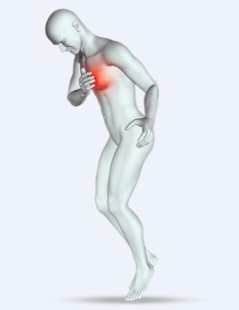 3D render of a male figure clutching his chest in painの写真素材