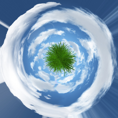 Abstract grassy globe with swirled coudsの写真素材
