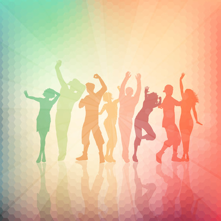 Silhouettes of people dancingn on an abstract backgroundの写真素材