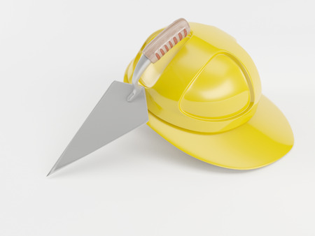 3d render of a builders trowel and hard hatの写真素材