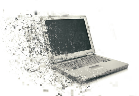 3D render of a laptop with half of it pixelatedの写真素材