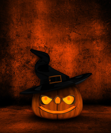 Grunge Halloween background with 3D Jack O Lanternの写真素材