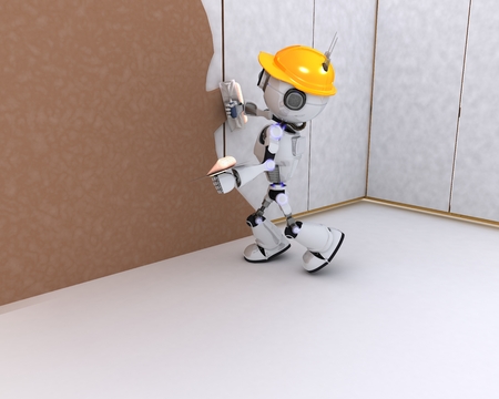 3D Render of a Robot plastering a wallの写真素材