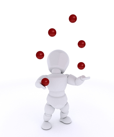 3D render of a man juggling with red ballsの写真素材