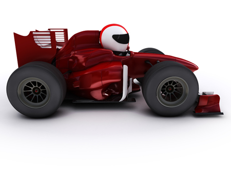 3d render of Morph man with open wheeled racing carの写真素材